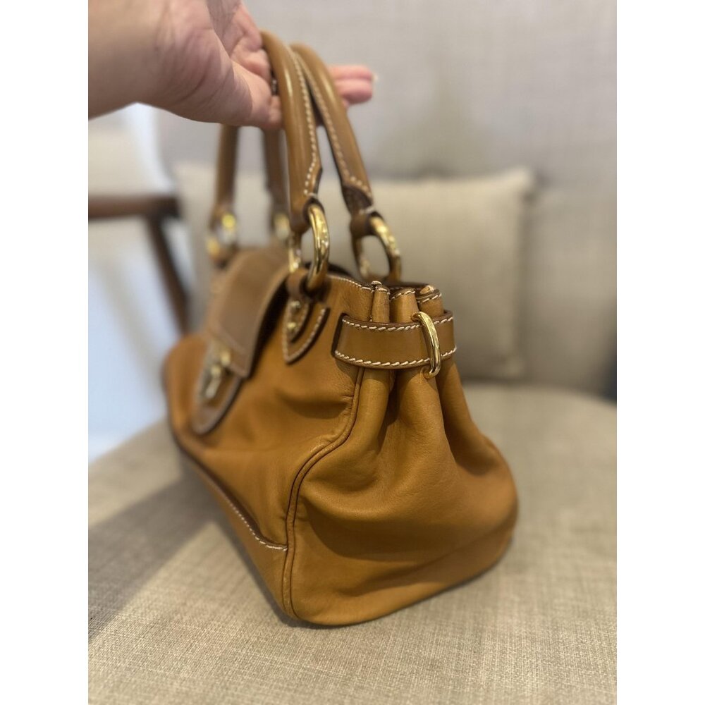 Y2K Marc Jacobs Doctors Satchel Camel Tan Leather Top Handle Gold Made Italy 90s - Picture 6 of 16